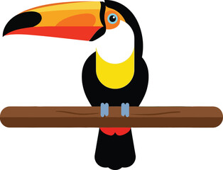 Fototapeta premium Colorful toucan perched on branch bird black yellow