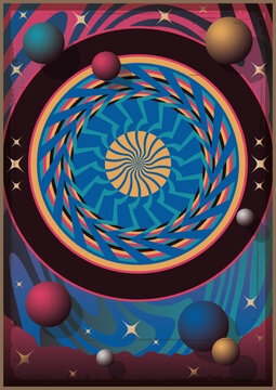 Psychedelic Art, Abstract Background. Template for Posters, Covers, Illustrations. Colorful Gradients, Geometric Shapes