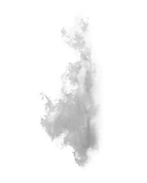 White smoke cloud isolated on green chroma key background. Abstract effect shows explosion plume shape for compositing usage. Concept of visual effect design resource..