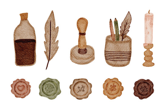 Vintage Watercolor Wax Seal and Writing Tools Set