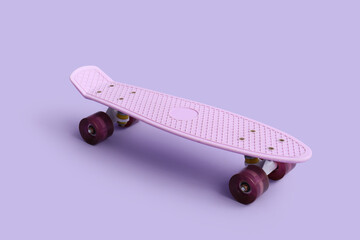 Modern skateboard on lilac background © Pixel-Shot