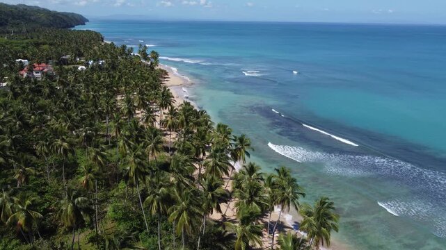 Drone Aerial View of Playa Coson Beach Dominican Republic Caribbean Coast