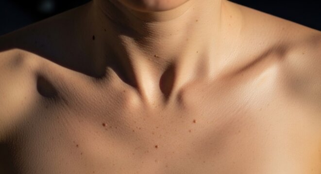 Close-up of a Persons Collarbone and Upper Chest Area.