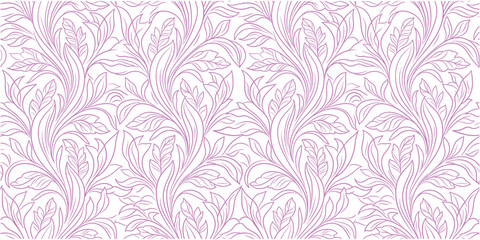 Elegant purple floral damask pattern background. Ornate vintage leaves and botanical curves create seamless decorative texture. Classic luxury design for wallpaper, textile, and digital prints.  © NisatFarjana