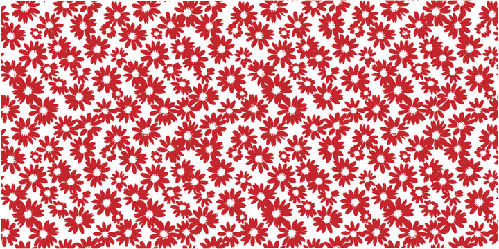 Seamless red daisy flower pattern background. Small floral shapes create bold vibrant texture. Cute botanical design for wallpaper, textile, and digital prints. 