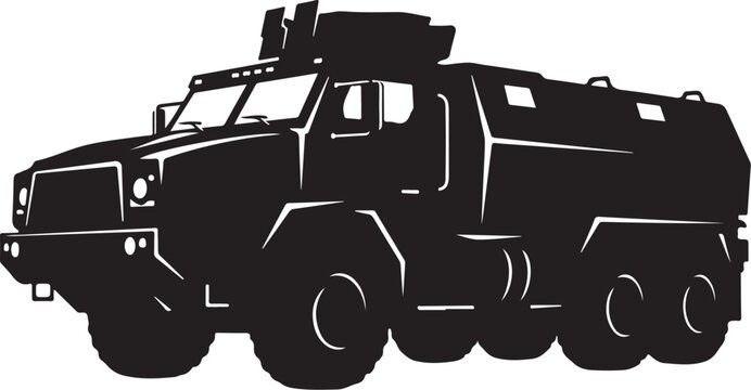 Military truck, army vehicle, black silhouette, vector illustration, transport, warfare, equipment