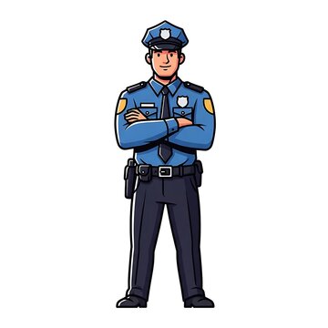 Cartoon police officer standing confidently.