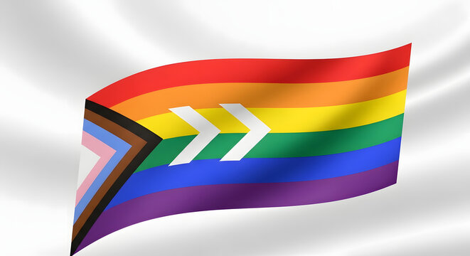 Vibrant Progress Pride Flag Illustration, a smooth flowing flag design featuring the tradition of colorful rainbow patterns with wavy curved lines vector illustration.