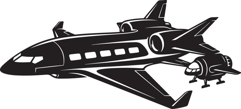 Black airplane, private jet, aircraft icon, vector illustration, travel symbol