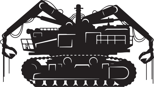 Heavy duty excavator, construction equipment, industrial machinery, black silhouette