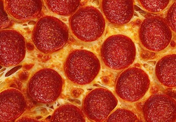 Fototapeta premium Close-up of a pizza with evenly distributed pepperoni and melted cheese