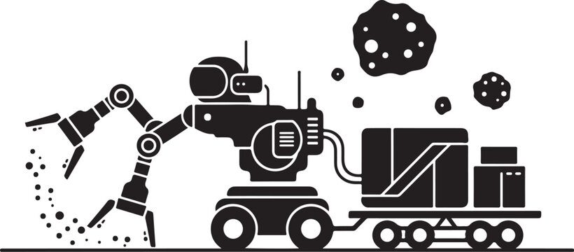 Robot arm, industrial robot, mechanical arm, factory automation, black and white vector