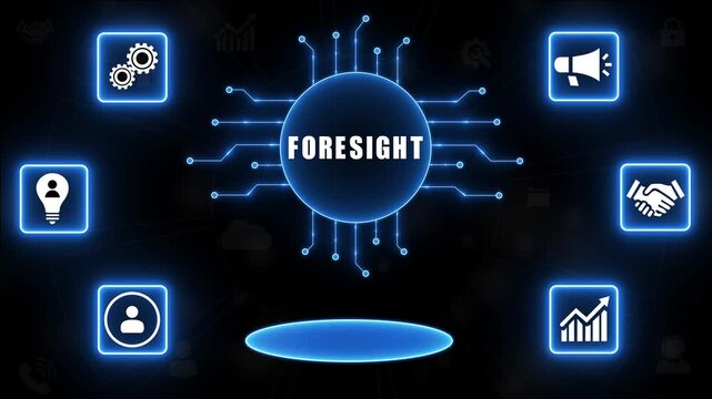 Foresight Concept with Icons and Circuit Board Design vision planning.4K Animation.