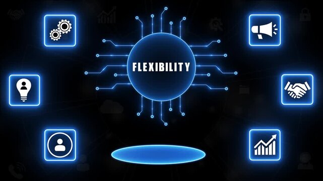 Flexibility Concept with Icons and Circuit Board Design adaptability change.4K Animation.