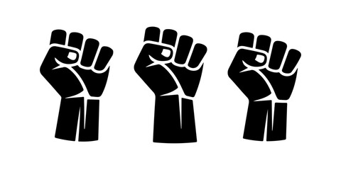 Fototapeta premium Silhouette set of hands holding tools including hammer wrench and mallet raised fists symbolizing protest power unity resistance and solidarity