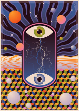 Psychedelic Art, Abstract Background. Template for Posters, Covers, Illustrations. Colorful Gradients, Geometric Shapes