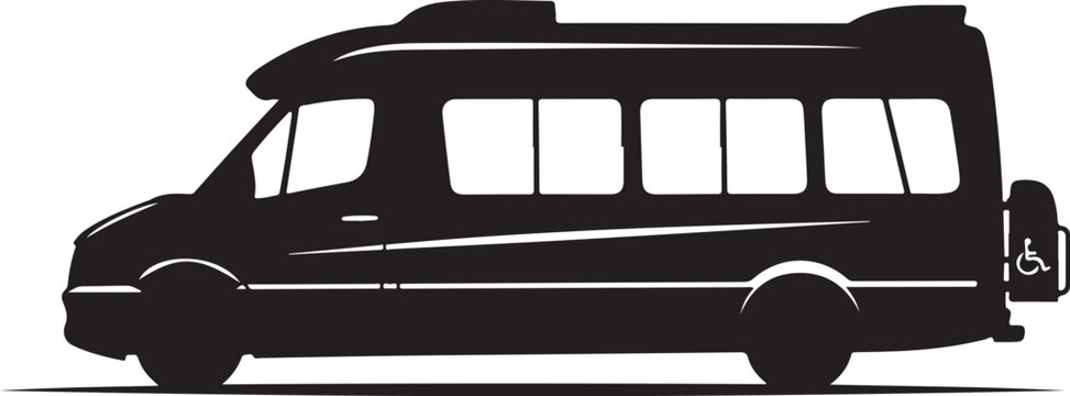 Black van silhouette, vehicle icon, minibus graphic, transportation symbol