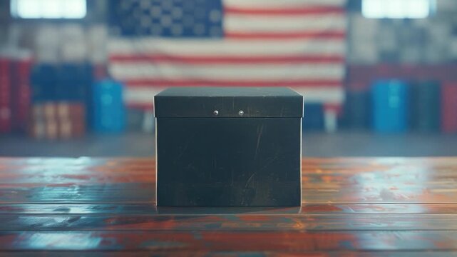 Video A black box sitting on a wooden table with a minimalist background, suitable for use in tech-related or office settings