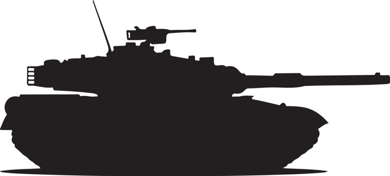 Military tank, black silhouette, army vehicle, combat illustration, warfare graphics