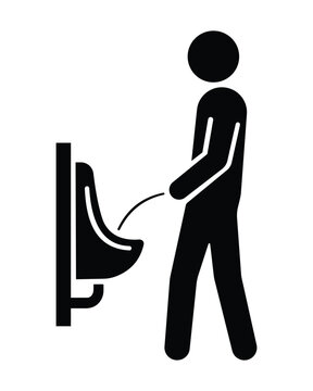 Man using a urinal in a public restroom icon Keywords: urinal, public restroom, man, male, toilet, bathroom, icon, pictogram, silhouette, standing, peeing, urination, on transparent background