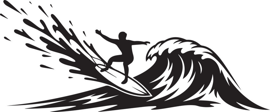 Surfing, surfing icon, surfer silhouette, wave vector, black illustration
