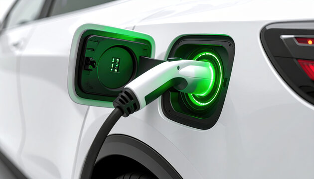 Electric car charging plug clean energy smart vehicle green light charging port Electric car charging plug with green light