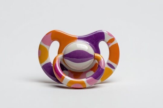 a colorful pacifier with a purple and orange design on a white background