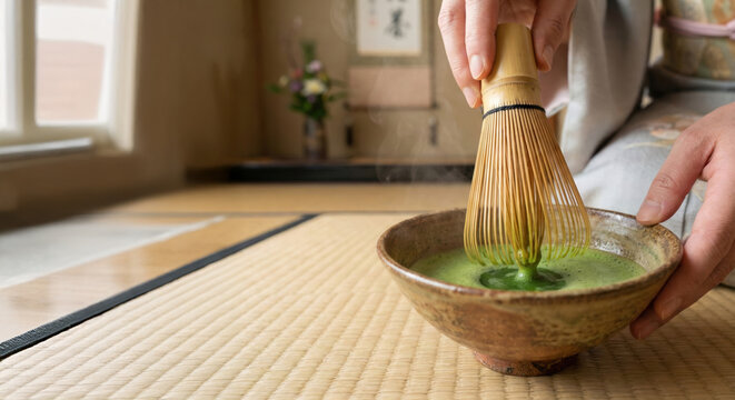 Quiet luxury daily routine matcha tea Japanese tea tea ceremony whisk bowl tatami matcha green tea home