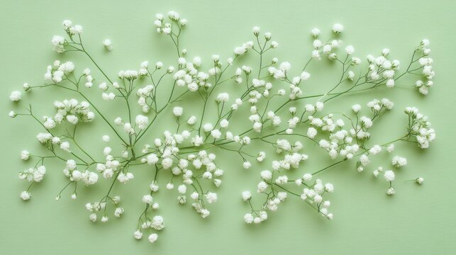 Baby's breath flowers on green background