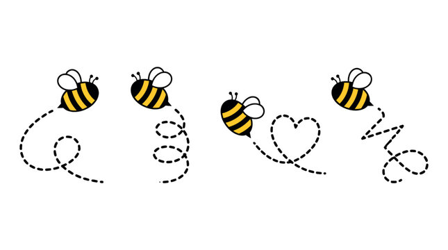 A charming illustration of cute bees buzzing about with playful flight paths
