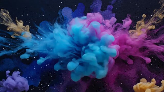 Artistic, abstract image of colored smoke formations against a dark, speckled background