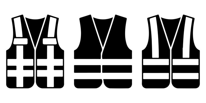 Set of high visibility safety vests in different colors including reflective stripes for construction workers road safety and industrial protection