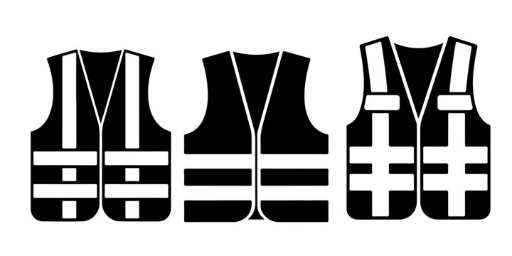 Set of high visibility safety vests in different colors including reflective stripes for construction workers road safety and industrial protection