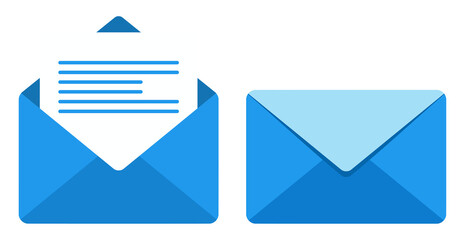 Set of blue email envelope icon  on transparent png, modern envelop open and closed mail symbols for message, letter and notification. © SOUMYA