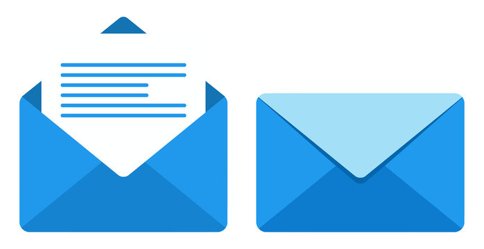 Set of blue email envelope icon  on transparent png, modern envelop open and closed mail symbols for message, letter and notification.
