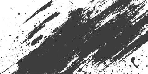 Obraz premium Black Grunge Paint Brush Stroke with Splatters on White Background Abstract Vector Illustration