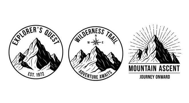 Mountain Adventure Logos with Compass and Sun Rise