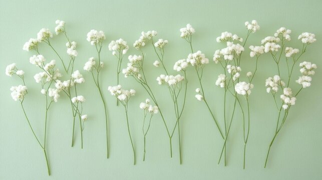 white baby's breath flowers on green background