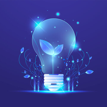 Futuristic Eco Leaf Light Bulb with Sustainable Energy Concept