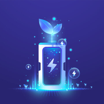 Eco Future Battery with Growing Plant Renewable Energy Concept