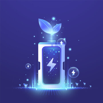 Eco Future Battery with Growing Plant Renewable Energy Concept