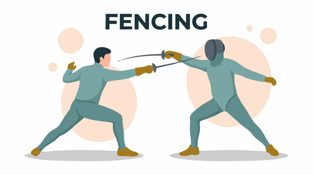 Dynamic illustration of two fencers in action with foils