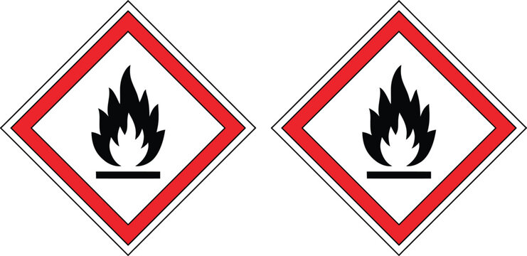Hazard symbols indicating flammable liquids and combustible materials
