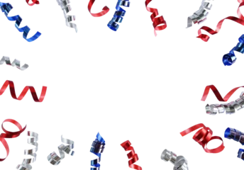 American flag colors confetti and streamers pattern border isolated png on transparent background. cutout object. 4th of July USA Independence Day decorations  © irenastar
