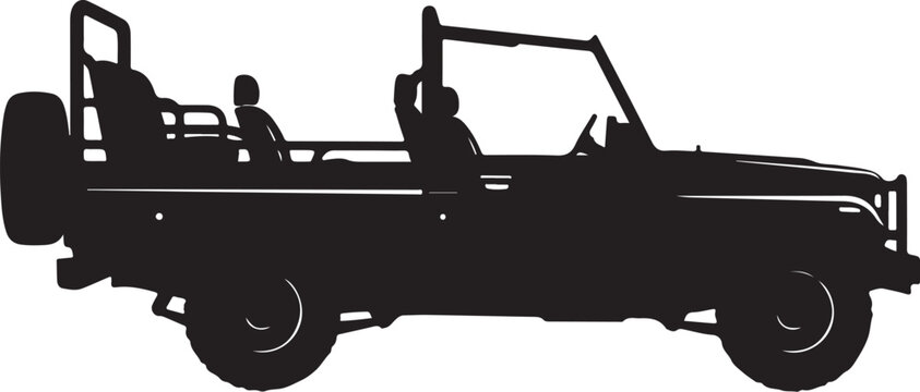 Black silhouette jeep, off-road vehicle, car icon, transport symbol, isolated on white