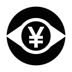 Obraz premium Vector of a stylized eye with a yen symbol in the center, set against a black circle