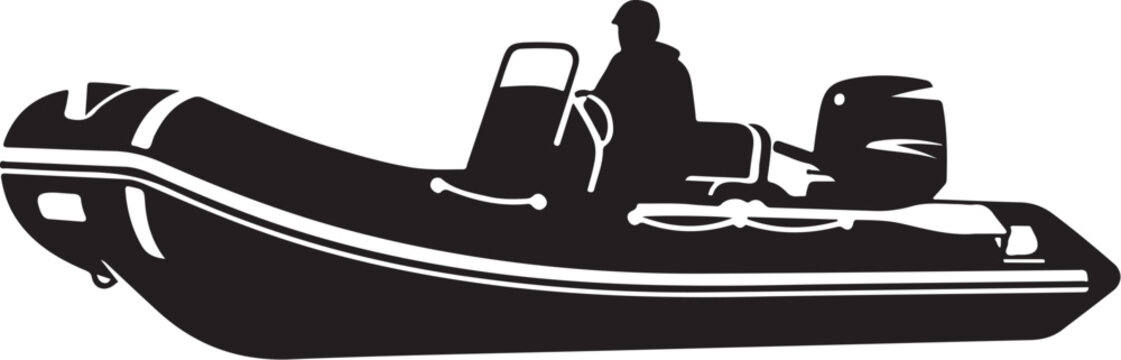 Inflatable Boat, Rubber Dinghy, Black Silhouette, Vector Illustration, Watercraft Icon