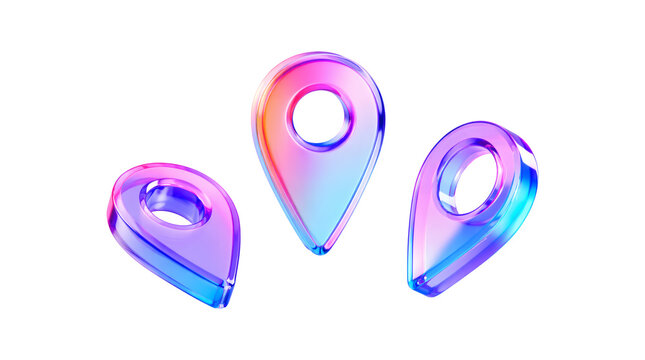 3D Translucent Map Pin Icons Colorful GPS Navigation Location Pointer Marker Symbols for Travel Trip Route Destination Concept