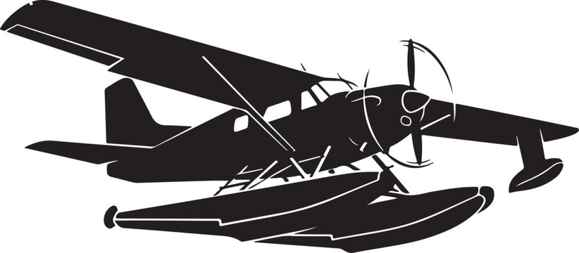 Black seaplane, float plane, vector airplane, aircraft silhouette