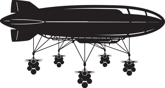 Black airship, zeppelin, vector illustration, aircraft with engines